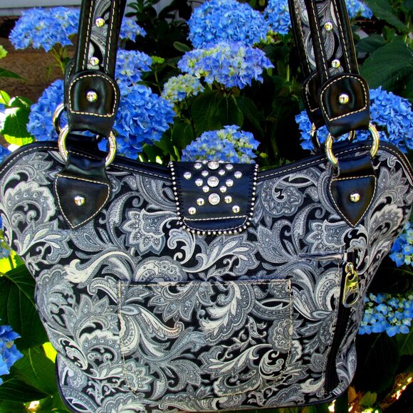 WESTERN BAG, BLING BUCKLE, SPARKLY RODEO RANCH COWGIRL HANDBAG, MOUNTAIN WEST - Picture 13 of 14